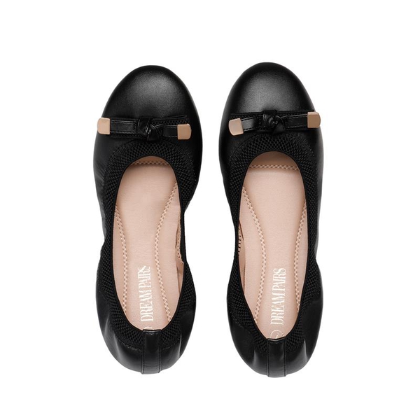 Foldable Bowknot Round Toe Ballet Flats - BLACK-PU - 3